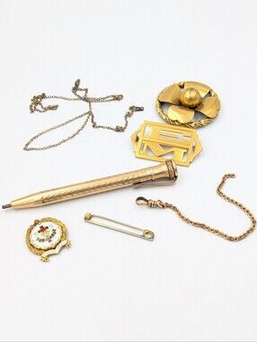 Antique gold filled and brass bits and pieces for scrap and crafting